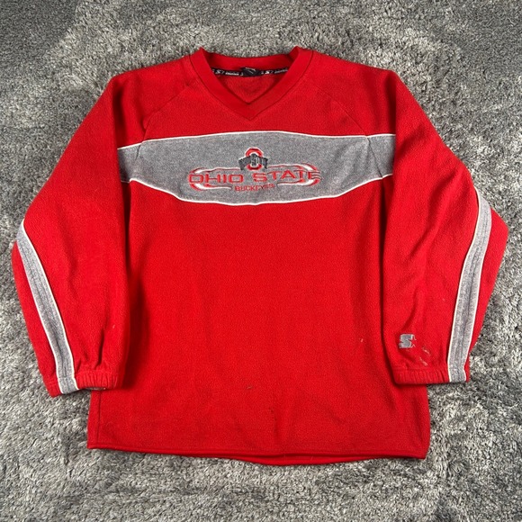 STARTER Other - Vintage Starter Ohio State Buckeyes Pullover Mens L Red Fleece V-Neck Sweatshirt